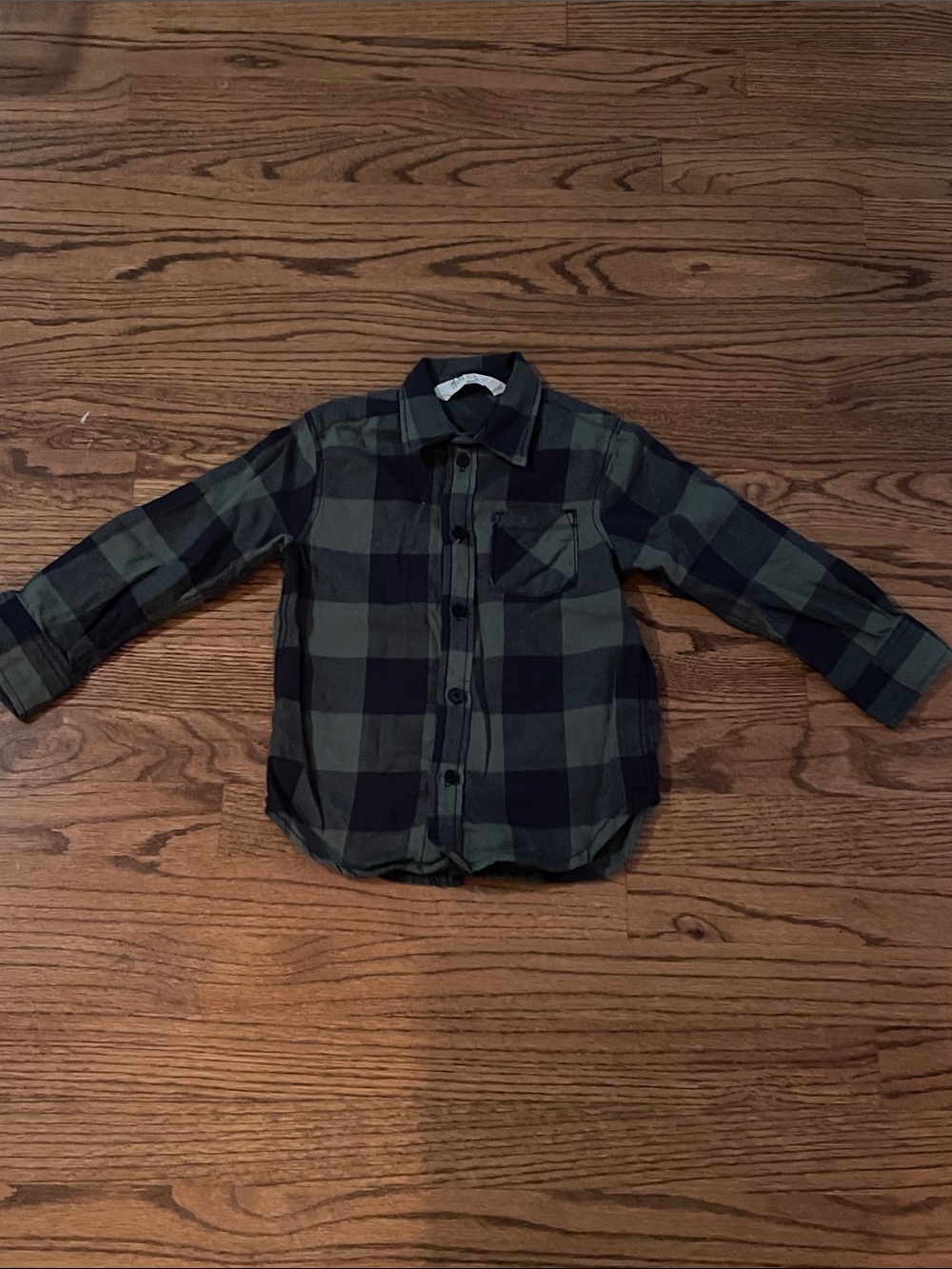 H&M Boys' Green and Black Plaid Button-Down Shirt